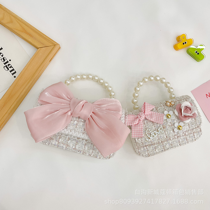 Nueva moda para niños estilo chanel princesa aisha bolsa de niña perla bolsa de mensajero portátil red del teléfono móvil bolsa roja