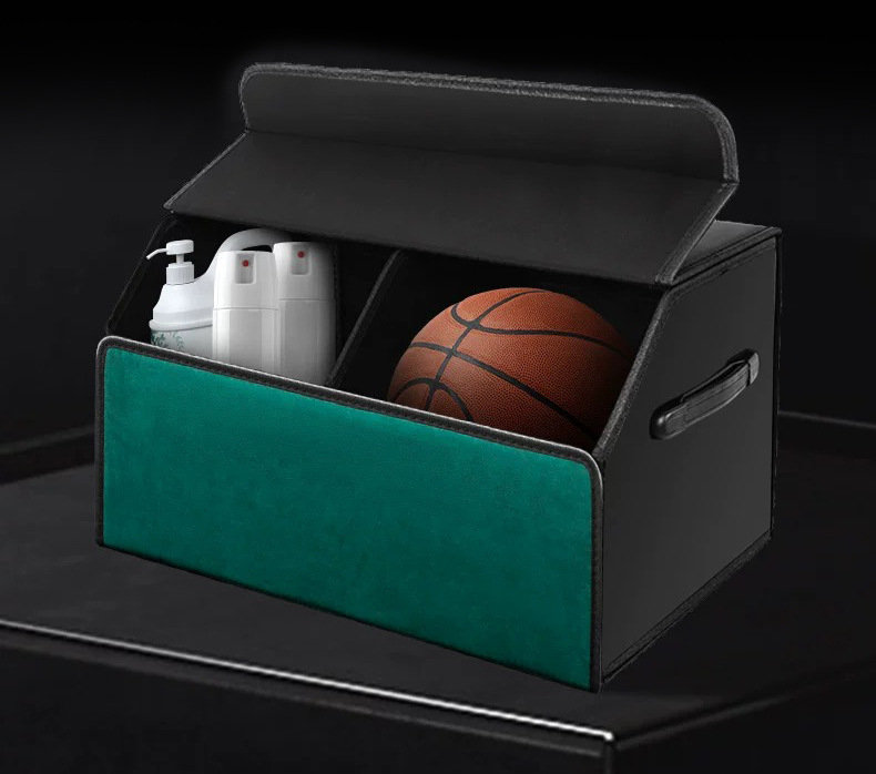 Car Trunk Storage Box, Large Capacity, Suede Leather, Multifunctional, with Handle, Foldable Car Storage Box
