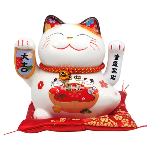Factory direct sales 5-inch waving hand lucky cat small ornament ceramic hand waving mini fortune cat creative home cute