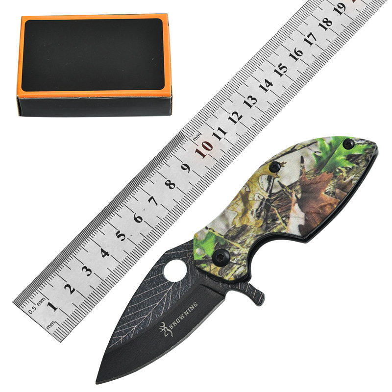 可定 制 勃朗宁3D树叶形折叠刀 户外防身刀具 野营折刀多功能小刀