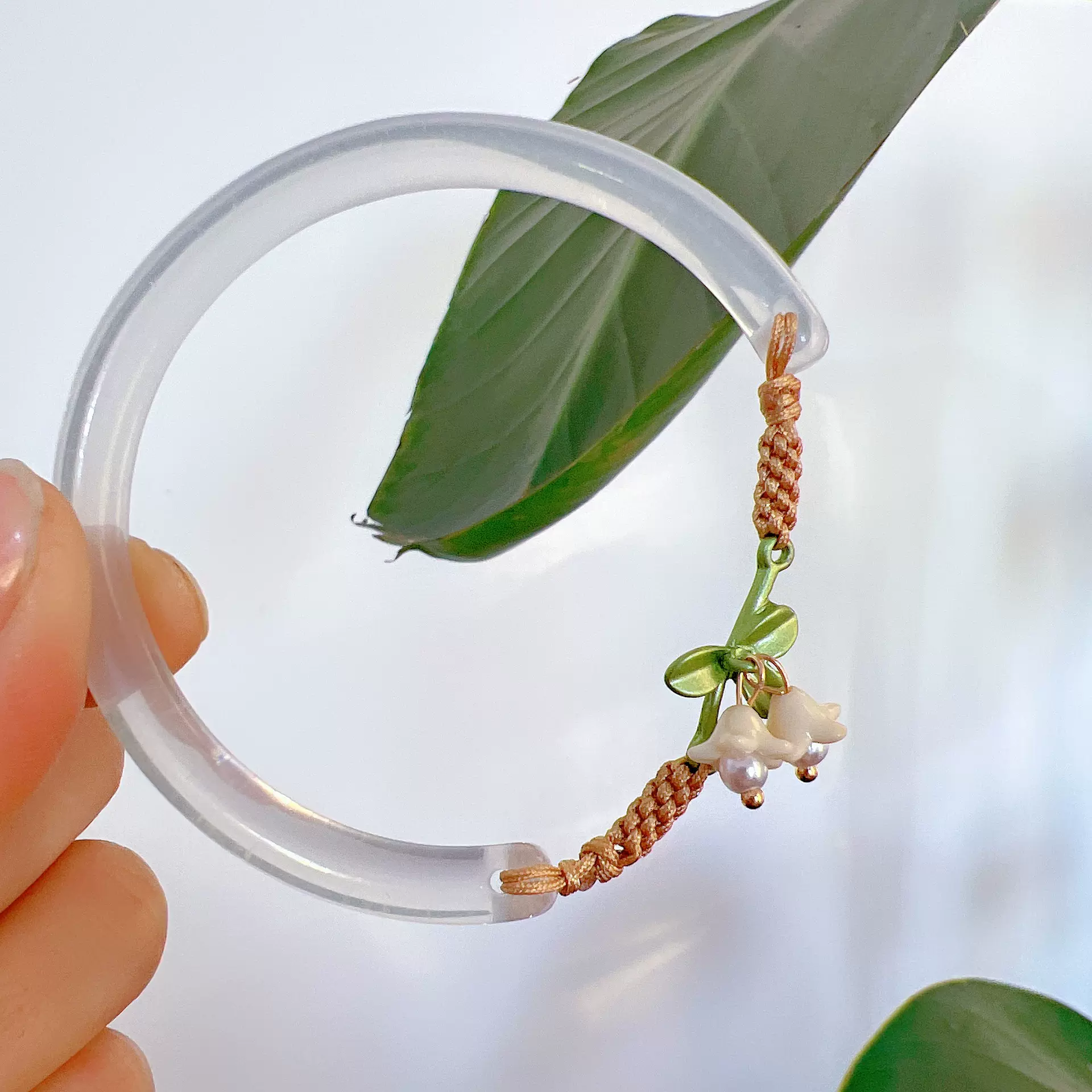 铃兰花手工编织拼接半镯手镯甜美森系送女友礼物古风叮当镯子仿玉