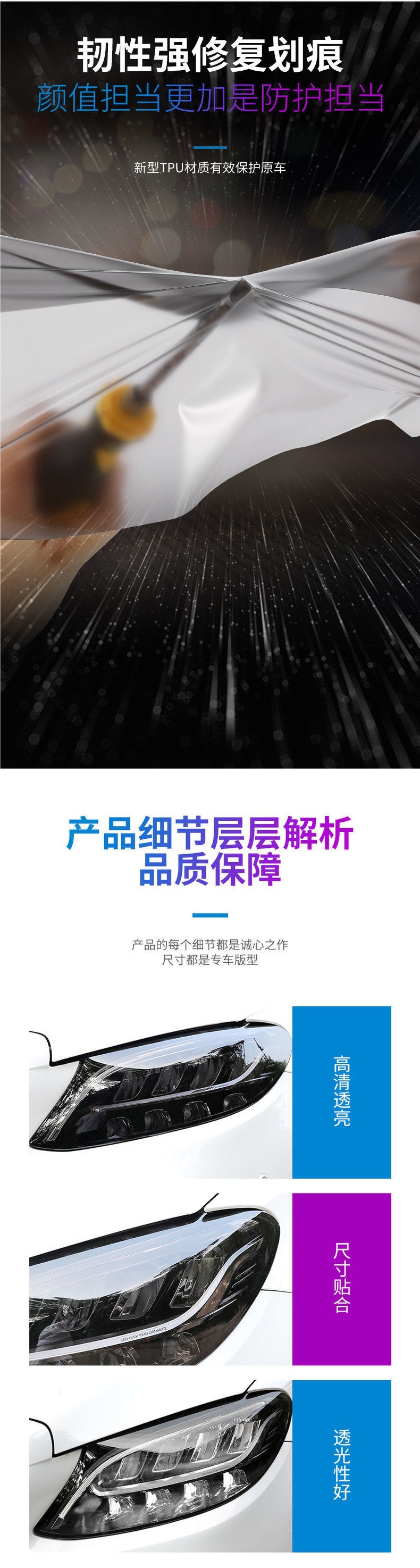 Car Tpu Headlight Blackened Translucent Film Tph Light Black Rear Tail Light Film Protective Repair Anti-Mark Car Light Color Changing Film