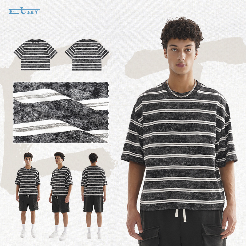 ETAI ropa de hombre de verano camiseta de hombre de manga corta marca de tendencia nueva línea retro de alta calidad versión suelta de la camiseta lavable con agua