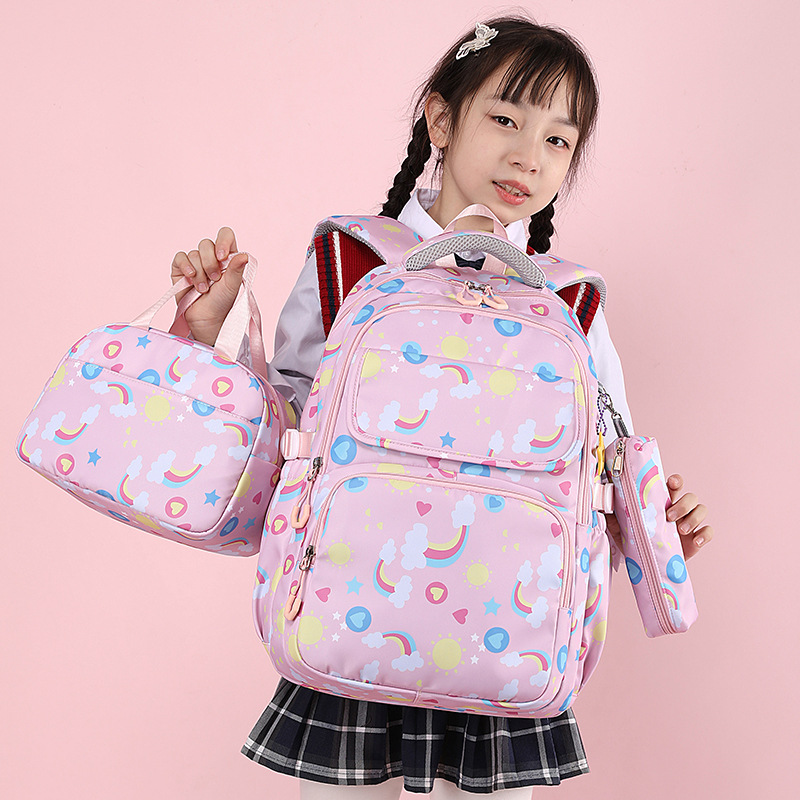 Mochila escolar transfronteriza de tres piezas para estudiantes de escuela primaria ligera protección de la columna vertebral de gran capacidad 3-6 grado mochila de escuela primaria para niñas