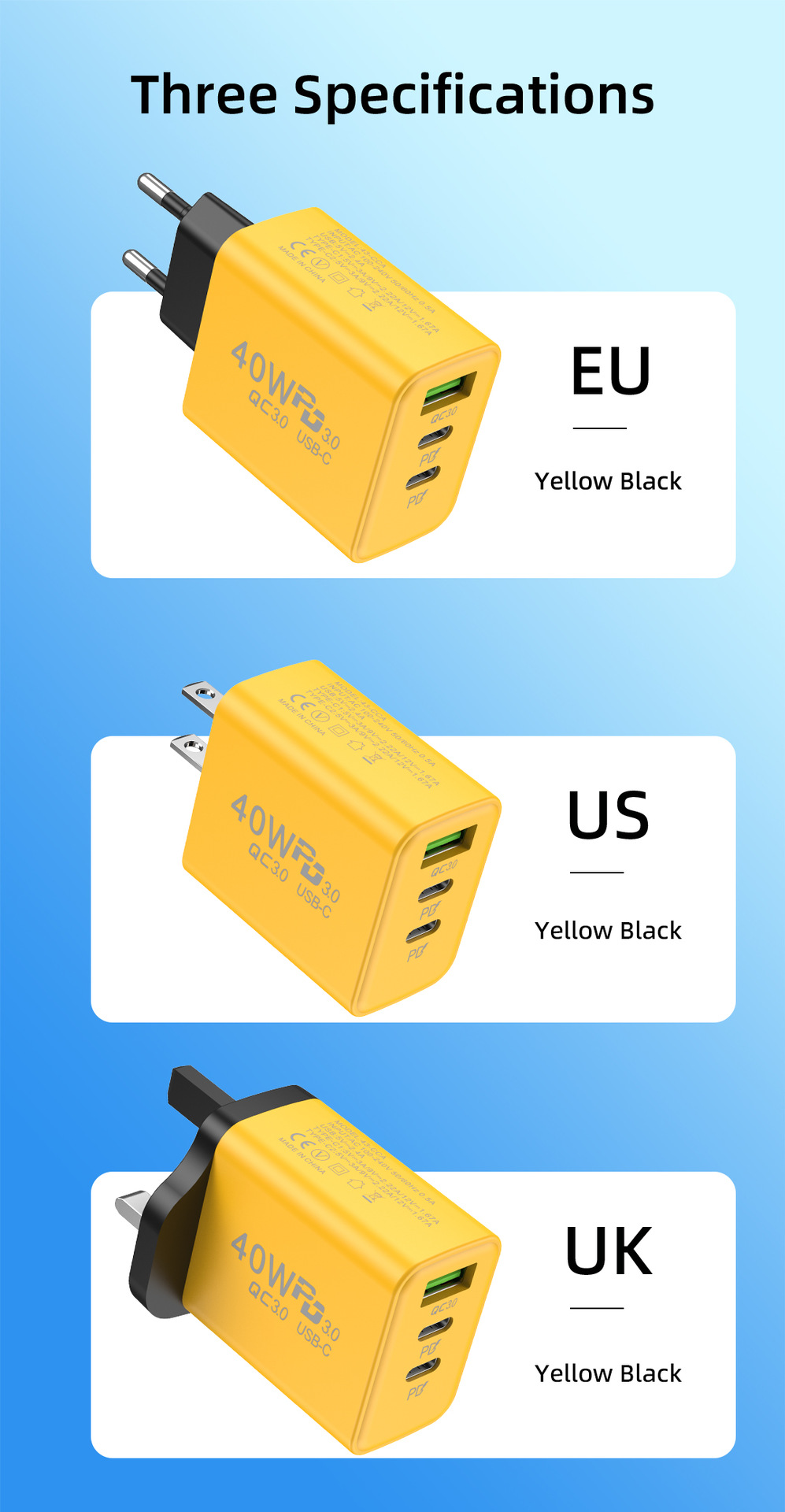 New USB+2PD Type-c Mobile Charger Multi port American, European, and British Travel Fast Charging Head_voghion.com