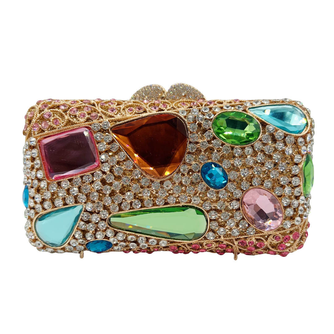 Túi clutch nữ đính đá dạ hội phong cách Châu Âu — màu vàng, màu tím, Tùy chỉnh các màu khác