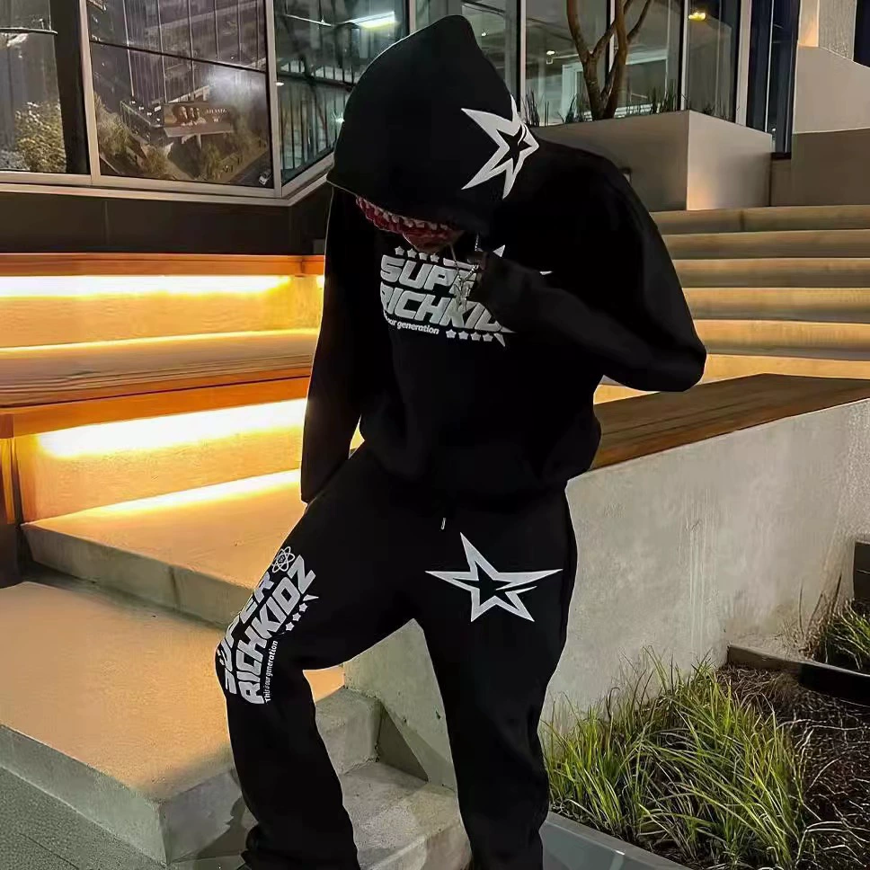 Европейские и американские ретро свитера со звездным принтом мужские и женские пуловеры европейские и американские модные повседневные толстовки с капюшоном Y2K набор