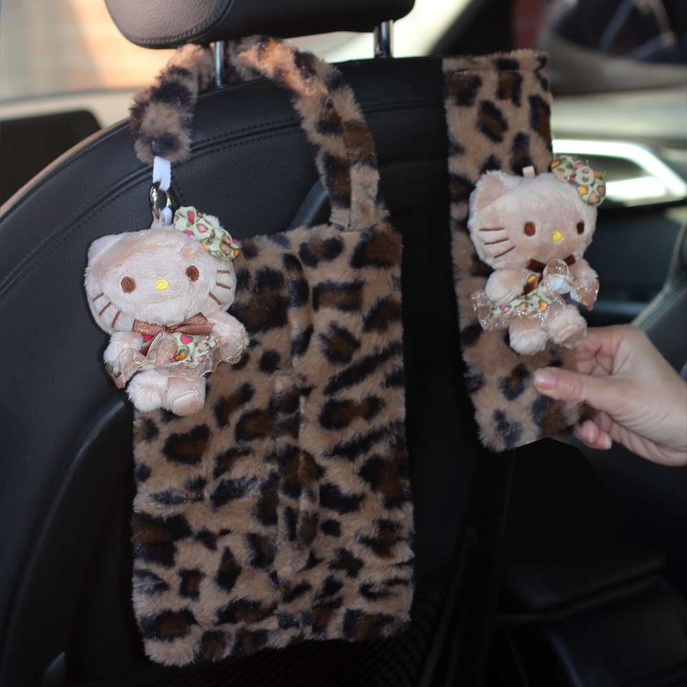 Maillard Leopard Print Hellokitty Plush Car Seat Belt Shoulder Cover Car Interior Decoration Good New Car Gift