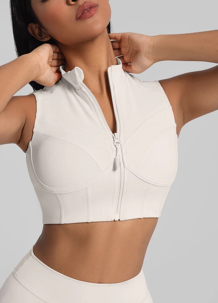 Zippered Sports Bra With Removable Breast Pads, Breathable And Supportive, Suitable For Fitness, Running, And Yoga._desvips.com