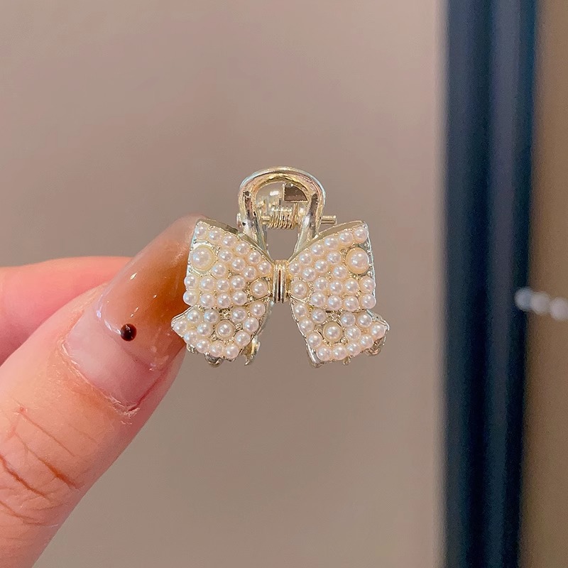 Oreja de conejo pequeño clip de las mujeres de alto grado Perla Rhinestone horquilla accesorios para el cabello Cabeza trasera medio lazo de pelo clip de tiburón horquilla