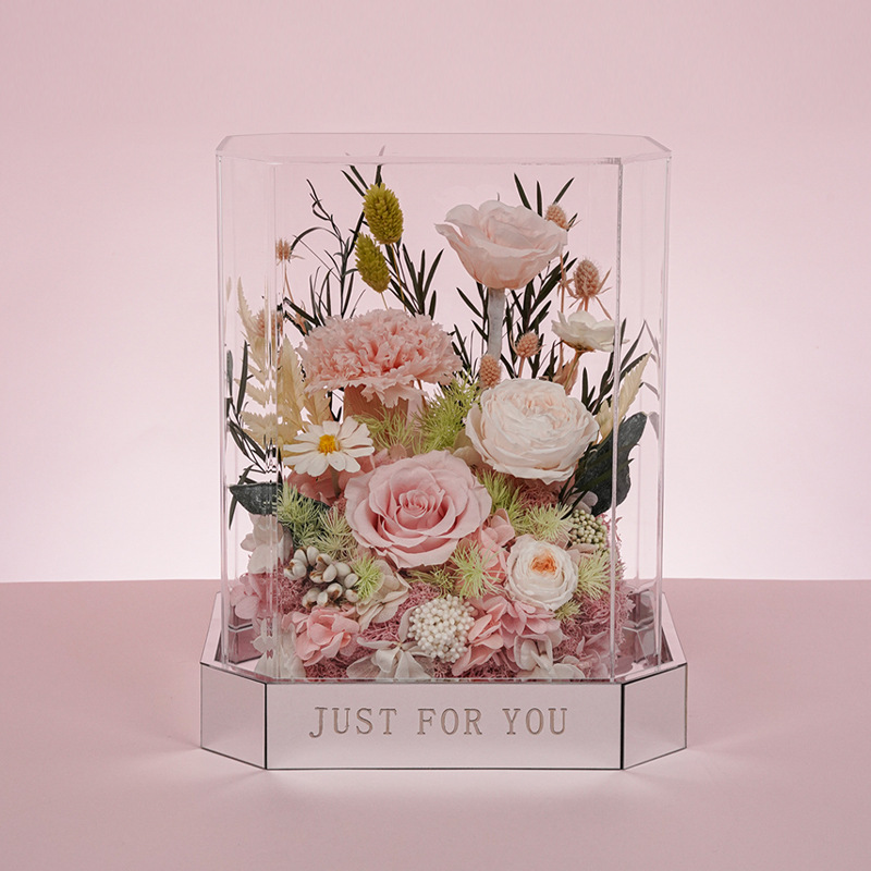 Flores de vida eterna rosa verdaderas flores acabadas acrílicas cajas de San Valentín para mamá novia regalos de alta calidad al por mayor
