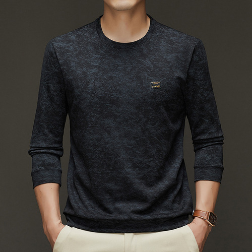 Men's High-End Long-Sleeve Hooded Sweatshirt, Casual Fashion Spring Crew Neck Layering Shirt with Asymmetric Pattern T-Shirt