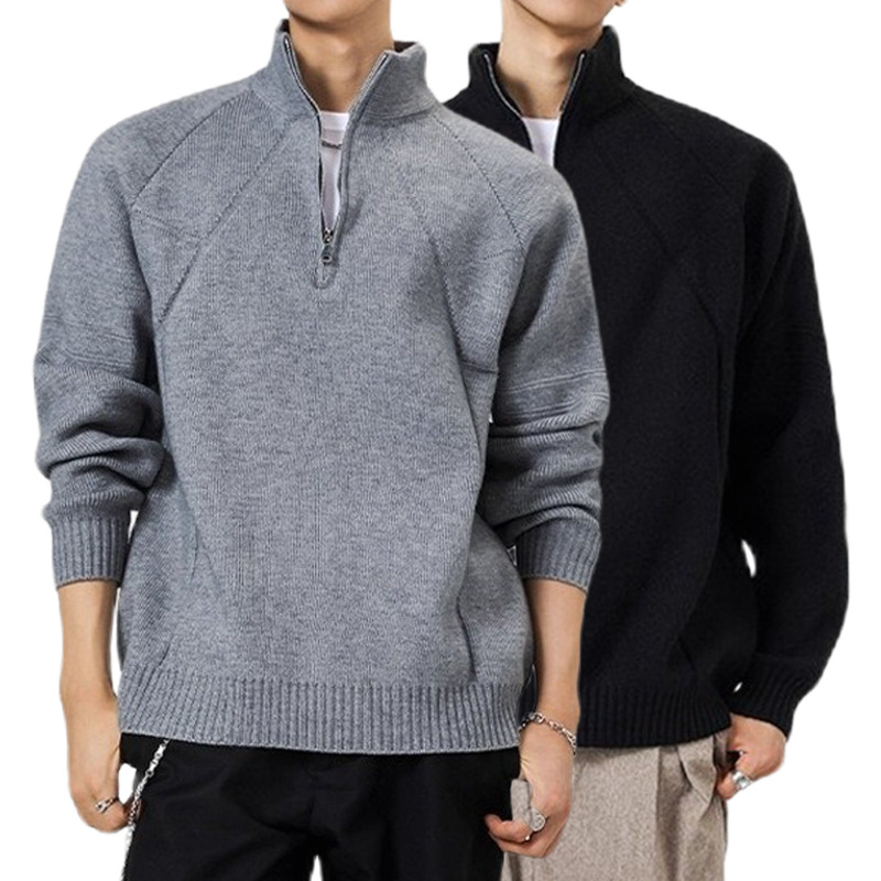 Explosiones transfronterizas de tamaño europeo de tamaño grande suéter medio cremallera camiseta de punto de hombre otoño y invierno explosiones de cuello medio alto fábrica de negocios al por mayor