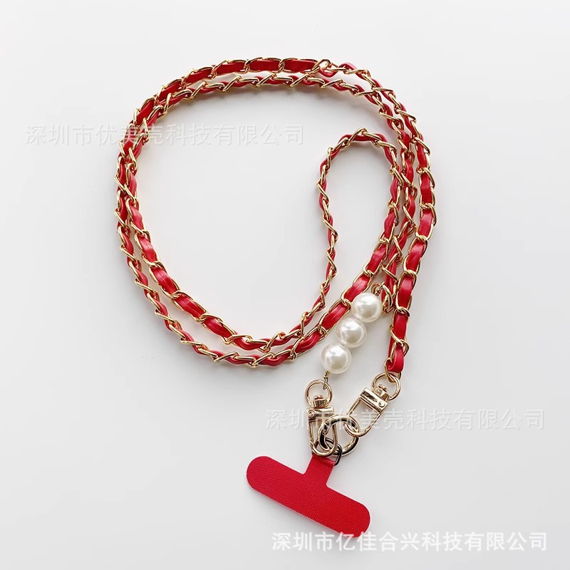 Cuerdas de teléfono móvil perlas de viento de perla larga cadena de pick-up colgante de cuero de metal colgante de bolsos