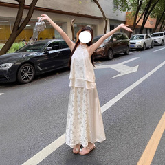 新中式国风旗袍清冷感禅意穿搭一整套挂脖上衣半身裙子套装女夏季