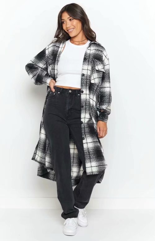 new long woolen plaid shirt jacket Nihaostyles wholesale clothing vendor NSAM75457