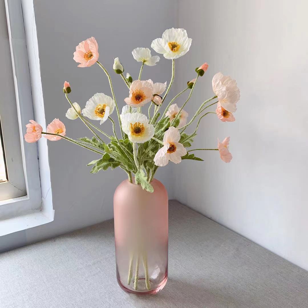 양귀비 인공 꽃 벨벳 양귀비 꽃 웨딩 장식 홈 인테리어 장식품 시뮬레이션 실크 꽃 가짜 꽃 도매