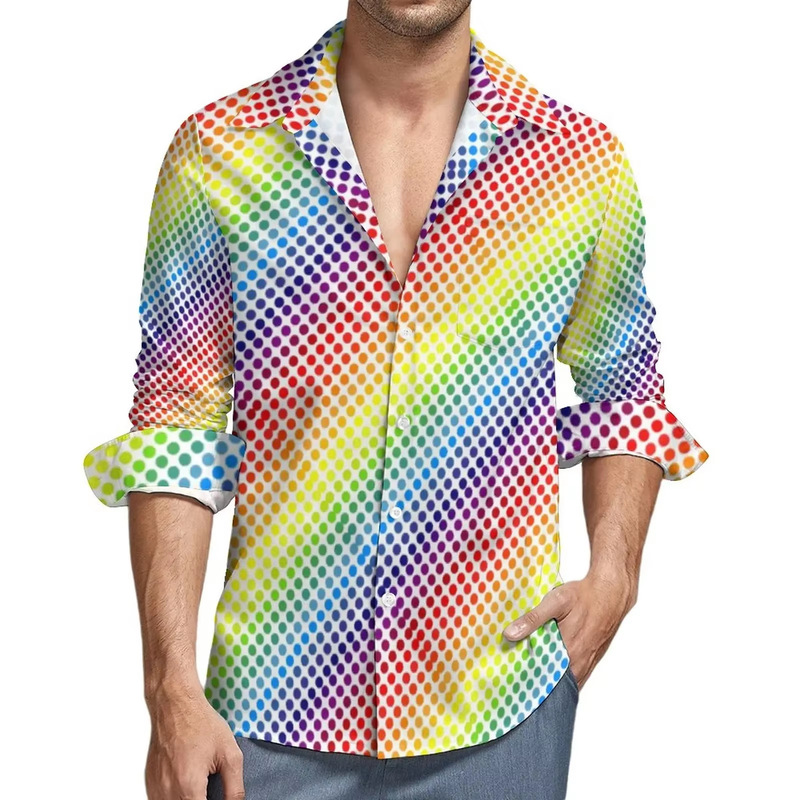 2025 Cross-border New Casual All-match Fashion Trend Color Polo Dot Pattern Men's Casual Long Sleeve Shirt 2025 Cross-border New Casual All-match Fashion Trend Color Polo Dot Pattern Men's Casual Long Sleeve Shirt
