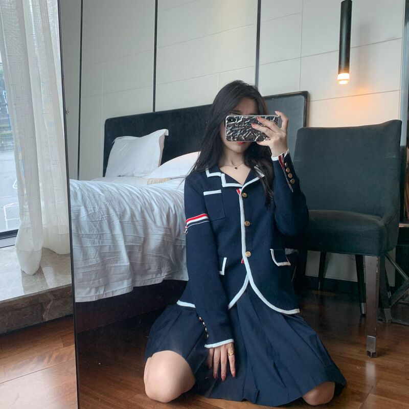 Special Non-Returnable Tb New Sleeve Button Slim-Fit Elegant Suit Trendy European Style Pocket Patch Socialite Knitted Cardigan