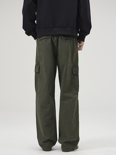 LKTM Men's #American Retro Washed Stoneground Cotton Casual Straight Leg Loose Multi-Pocket Work Pants