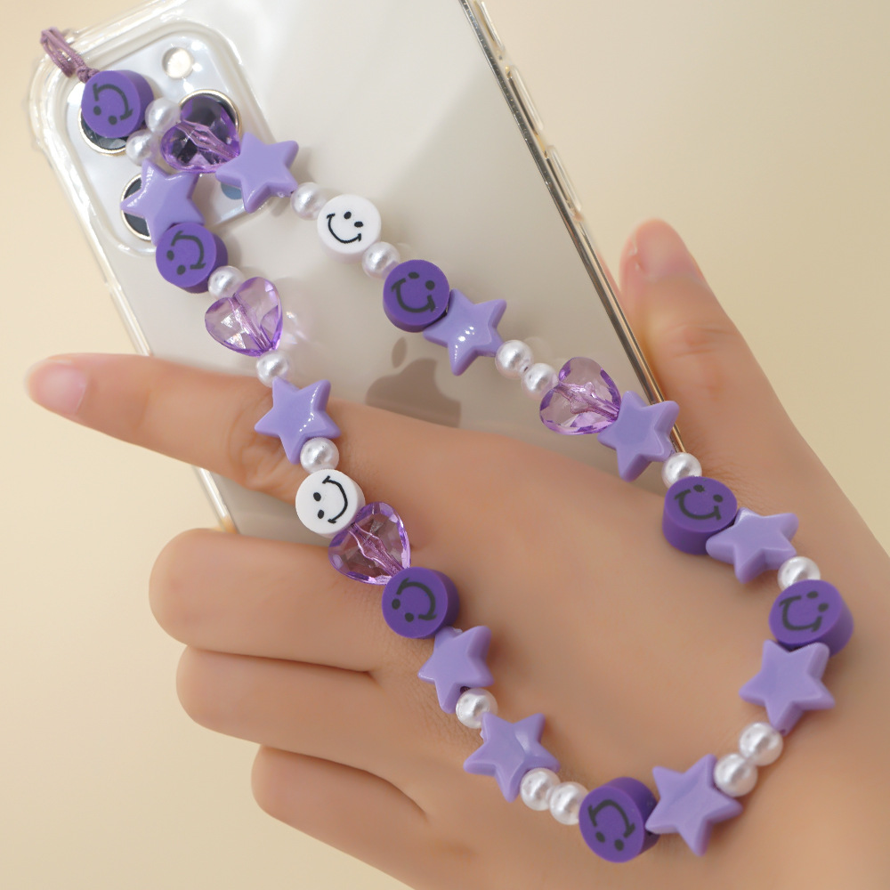 Cute Star Heart Shape Smiley Face Imitation Pearl Soft Clay Valentine's Day Mobile Phone Chain display picture 5