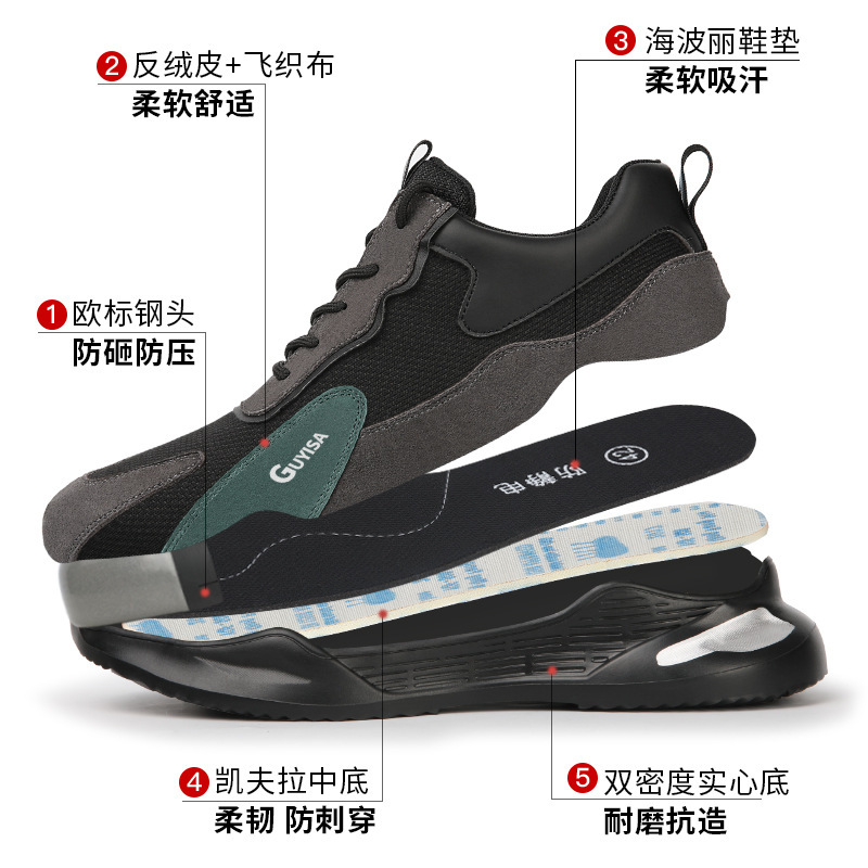 Zapatos de trabajo transpirables para hombres anti-golpe anti-perforación cabeza de acero zapatos de trabajo resistentes al desgaste de verano cómodos y seguros zapatos antiestáticos al por mayor