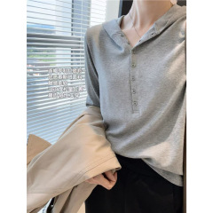 内搭神器！亨利连帽衫！简约百搭连帽打底衫长袖单排扣T恤女上衣