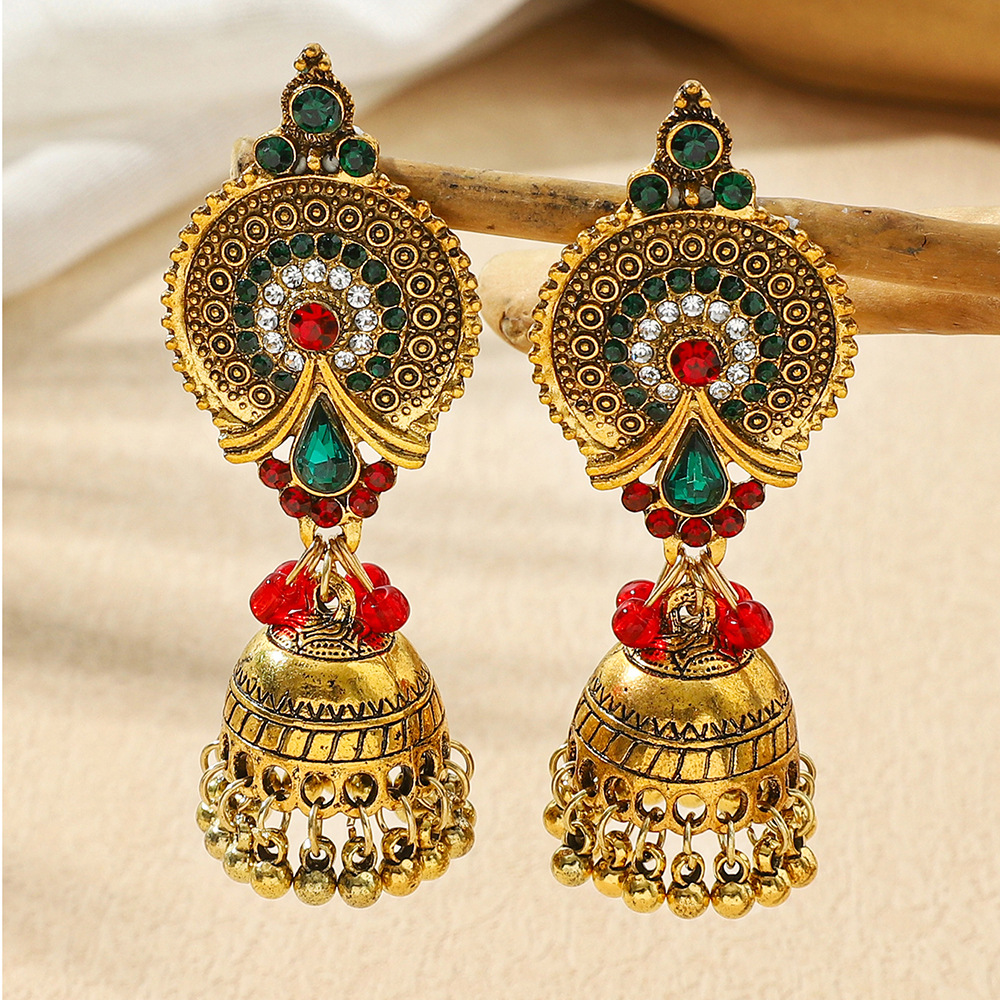New Folk Style Bohemian Earrings Women's Court Style Exaggerated Golden Tassel Bell Pendant Long Earrings