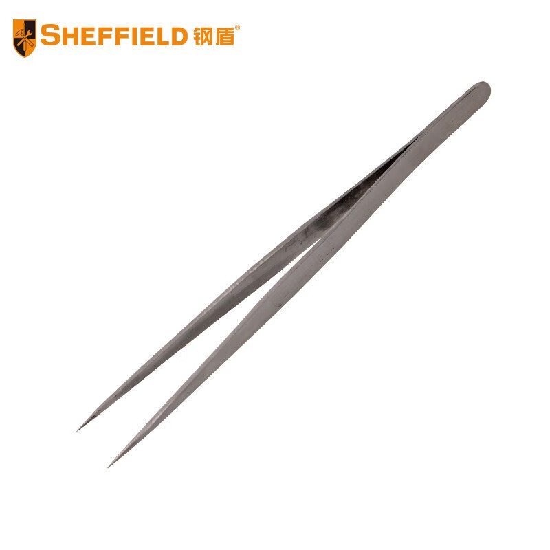 钢盾S031003 宽头镊子不锈钢聂子防静电尖头长捏子小夹子120mm