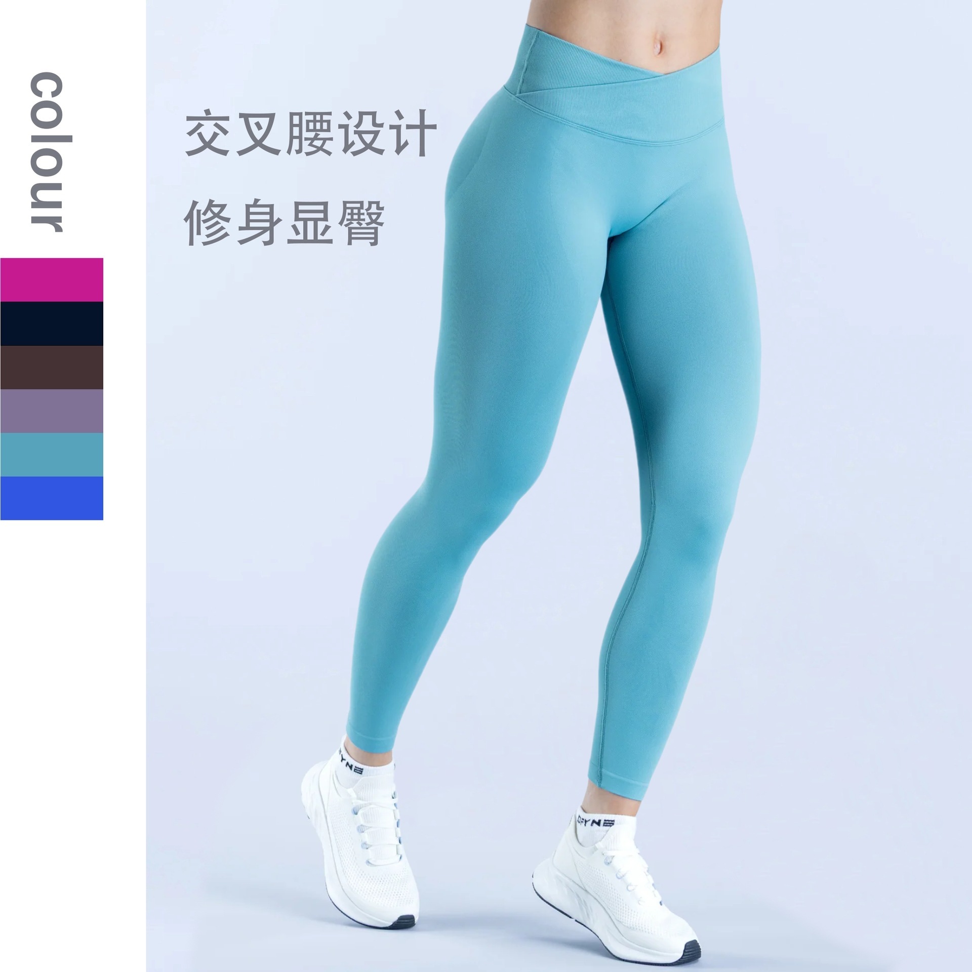 In-Stock Dfyne Similar Style Cross-Border Hot-Selling Patchwork Cross-Waist Pleated Butt-Lifting Seamless Yoga Workout Pants