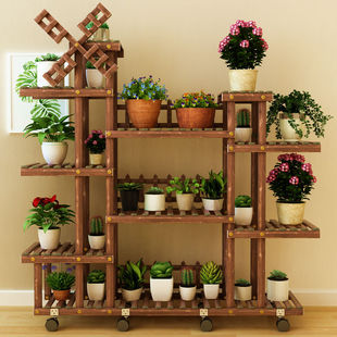 Flower shelf living room multi-layer special storage rack floor flower pot rack succulent home indoor solid wood balcony flower rack