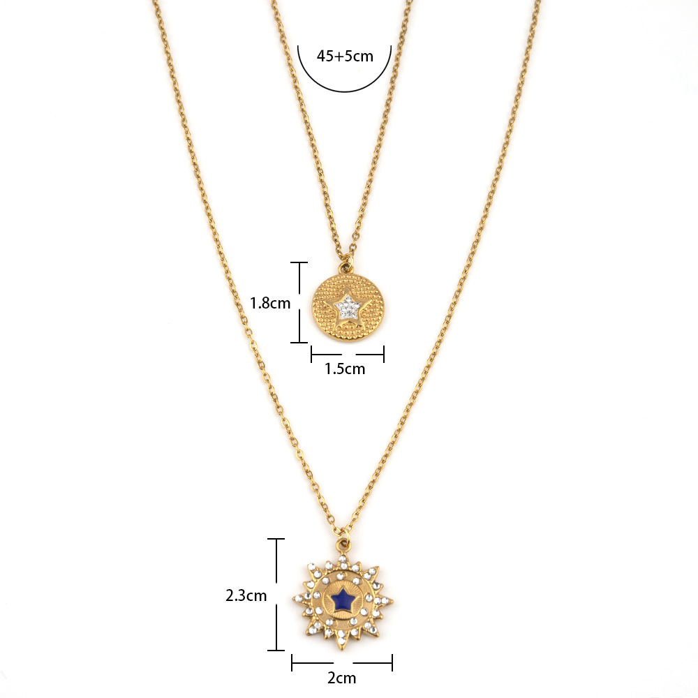 Unique Design Sense Moon Stainless 2023 New Instagram Five Point Star Titanium Steel Necklace_voghion.com