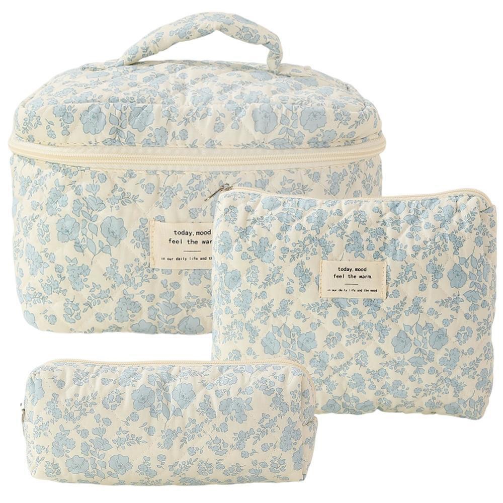 Bolsos de maquillaje portátiles de gran capacidad, pequeñas flores trituradas, acolchados portátiles, algodón, flores encantadoras, estudiantes viajeros