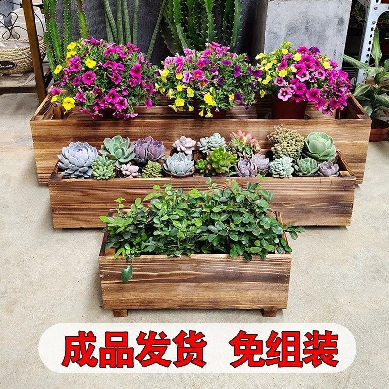 maceta de madera anticorrosiva al aire libre plantación de vegetales al aire libre una maceta de flores balcón caja de flores de madera maciza rectangular multicarbón canal