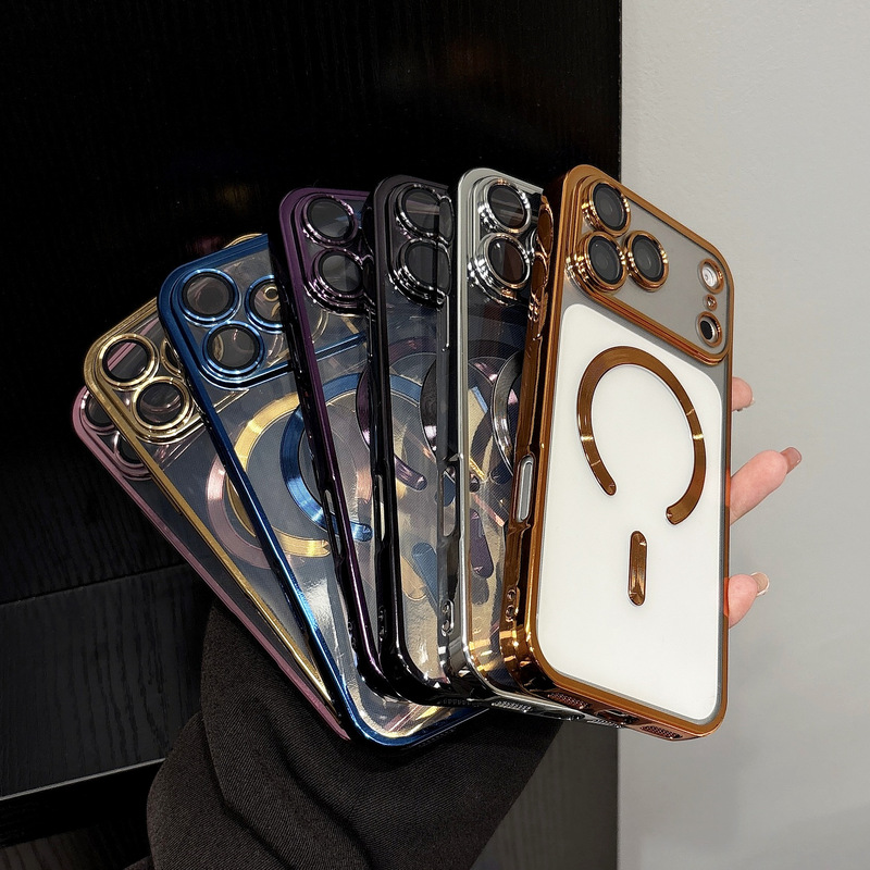 Electroplated Magnetic Suction iPhone 17Pro Phone Case, Transparent Precision Hole Design with Lens Protection Film, iPhone 14/16 Phone Case Electroplated Magnetic Suction iPhone 17Pro Phone Case, Transparent Precision Hole Design with Lens Protection Film, iPhone 14/16 Phone Case