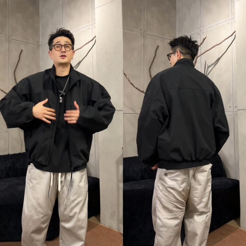 高品质男士百搭宽松舒适简约纯色高级感商务潮流韩版痞帅休闲夹克|undefined