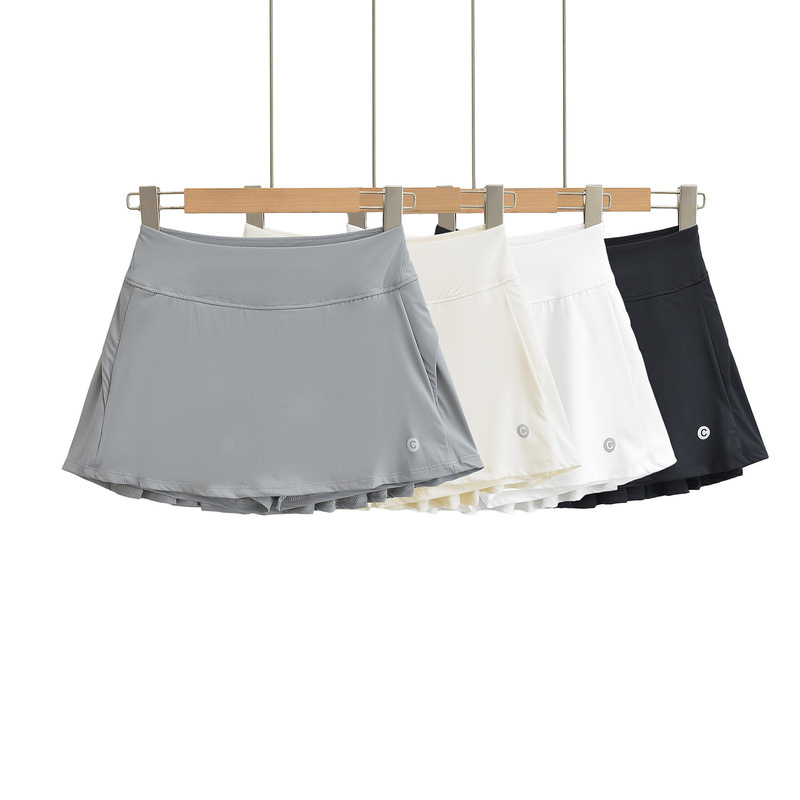 Ice Silk Sports Anti-running Light Slim Yoga Skirt 2024 Summer Hot Girls High Waist Half-length Naked Golf Culottes