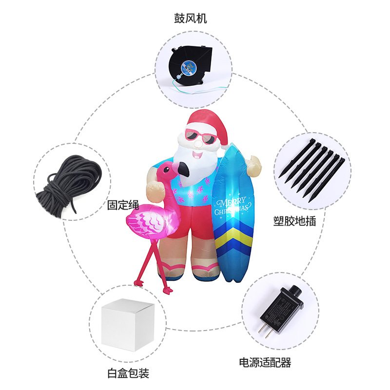 2m 7FT Hawaiano Santa iluminante infláble molde de aire decoración de Navidad patio decoración de centro comercial molde de aire