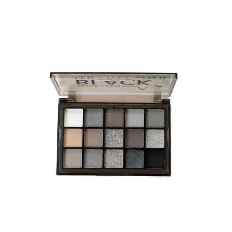 Палетка теней для век (Muge Leen) 15 цветов, база smoky black, матовые металл-панк матовые и шиммеры