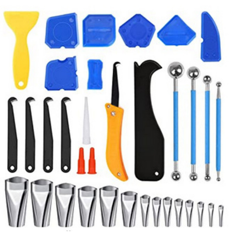 35件套填缝美缝工具阳角折叠勾刀刮板压缝钢球棒玻璃胶刮板