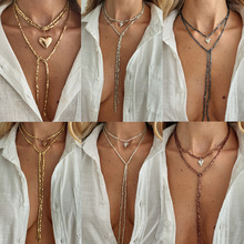 欧美跨境饰品 简约桃心吊坠Y形长项链 甜美风方块CCB米珠颈链项饰