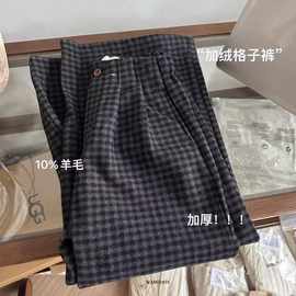 加绒格子裤女秋冬季复古宽松显瘦休闲阔腿裤加厚保暖外穿直筒裤子