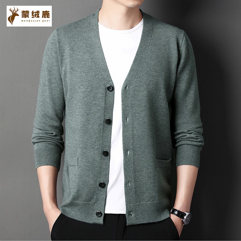 Men's New Autumn and Winter All-Wool Slim Knitwear V Neck Jacket Warm Knitwear Quality Accessible Luxury Cardigan Top