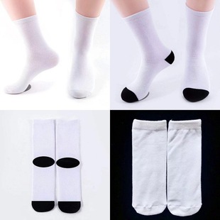 Amazon White Embryo Socks Digital Printing Blank Socks Embryo Thermal Sublimation Transfer Middle Cylinder Flat Needle Black Heeled Terry Socks