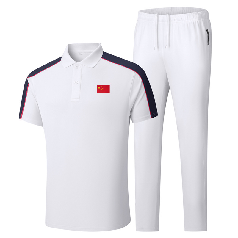 Summer Short-Sleeved Pants Sports Suit Lapel T-Shirt Men's and Women's Chinese Team Casual Family Sportswear Martial Arts Group Uniform