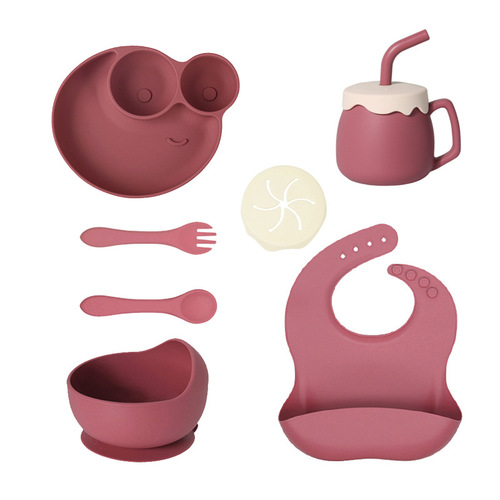 Children's best-selling silicone dinner plate food-grade large suction compartmented dinner plate supplementary food bowl fork spoon bib feeding tableware