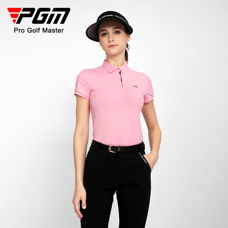 Áo thun ngắn tay golf nữ giảm béo, chất liệu thoáng khí nhanh khô — YF556-Áo màu hồng, YF556-Áo màu trắng, YF556-Áo màu xanh nước biển, KUZ149-Quần màu xanh nước biển