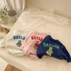2024 Spring Baby Bear Alphabet Print Sweatshirt Onesie for Newborns, Potty Suit for Toddlers, Outerwear Triangle Crawler Suit for Kids