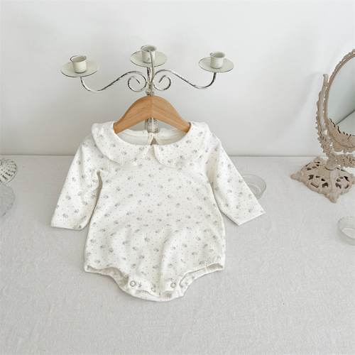 INS Autumn Infant and Toddler Garment Plaid White Floral Coverall Cotton Baby Lapel Long Sleeve Romper