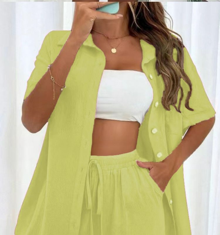 Casual Women's Shorts Set Two Piece Solid Colour Summer Outfit_voghion.com